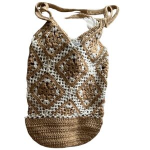 859. Urban Originals Tan and White Crochet Tote
